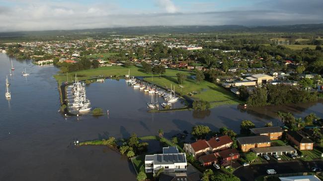 Aerial images show the extensive floodwaters impacting Ballina in northern NSW as the region suffers the worst flood crisis in its history. Picture: NCA NewsWire/Danielle Smith