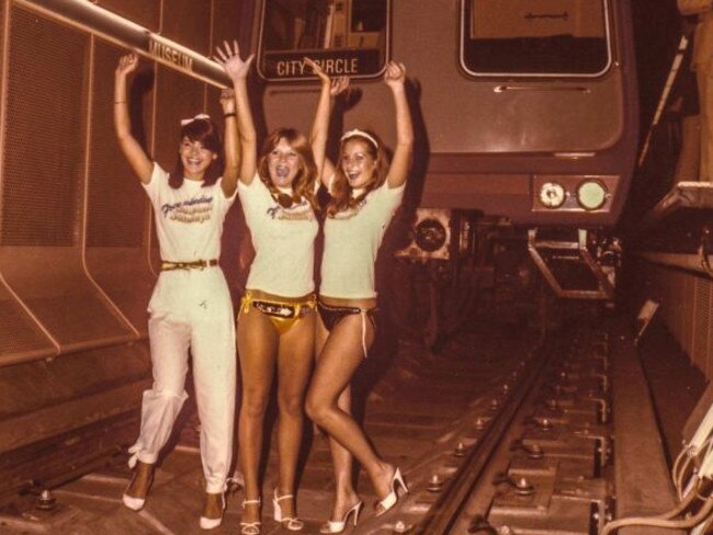 Official opening of the City Loop in 1981. Nothing gets people more excited about rail infrastructure that a few models in bikini bottoms. Picture: PROV.