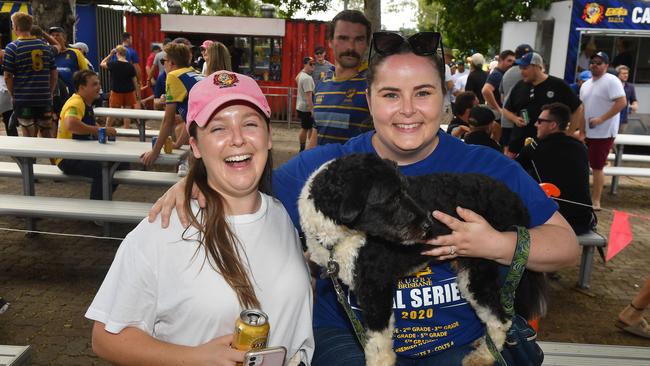 Monika Jones with Charlotte Hutchings and Rex Rugby union national championships between Easts and Gordon. Saturday March 20, 2021. Picture, John Gass