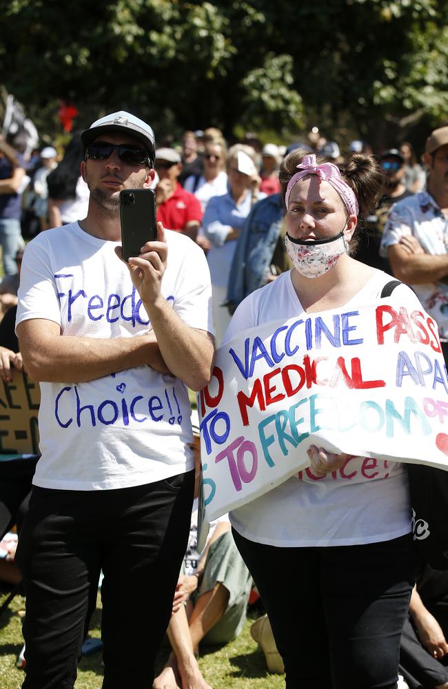 The crowd of Freedom Rally protestors in the Brisbane CBD. Picture: NCA NewsWire / Josh Woning