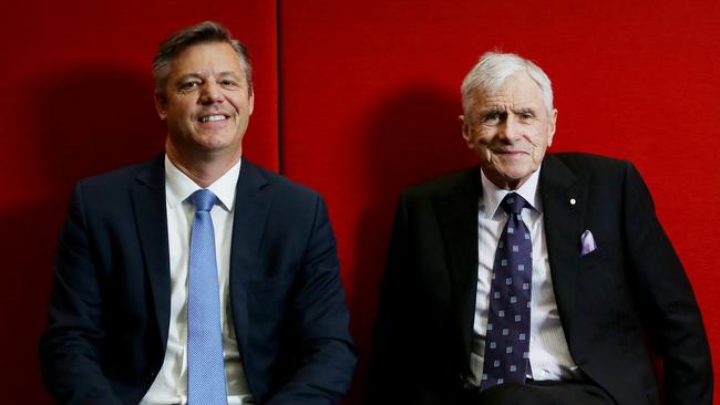 Seven West Media CEO James Warburton pictured with Seven West media boss Kerry Stokes. Picture: Nikki Short