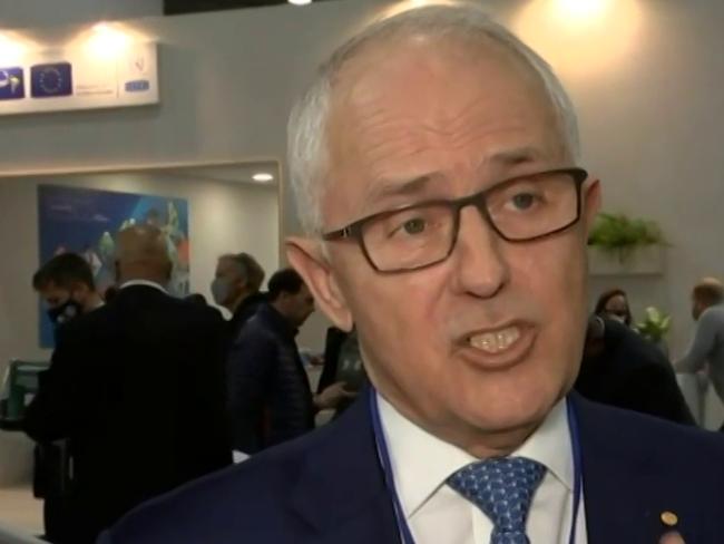 Former Prime Minister Malcolm Turnbull addresses the media at COP26 in Glasgow. Turnbull accused current Prime Minister Scott Morrison of sacrificing Australian honour.