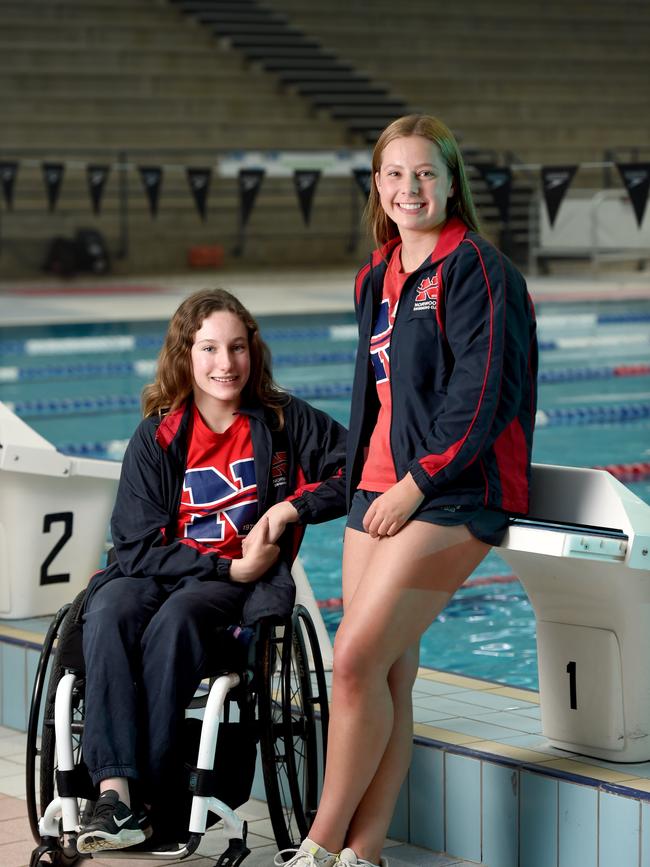 Norwood Swimming Club members Izzy Vincent and Emily White are two promising athletes to look out for in the pool ahead of 2032. Picture: Naomi Jellicoe