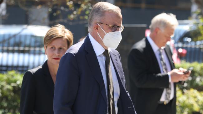 Anthony Albanese arrives for the funeral of Kimberley Kitching at St Patrick's Cathedral in Melbourne. Picture: NCA NewsWire/David Geraghty