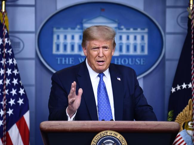 US President Donald Trump speaks to the press during the renewed briefing of the Coronavirus Task Force in the Brady Briefing Room of the White House in Washington, DC, on July 22, 2020. (Photo by Brendan Smialowski / AFP)