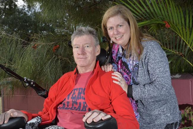 Alan Campbell, pictured with wife Jackie, sustained serious spinal injuries when he fell down a flight of stairs at Ipswich Grammar School. Photo Inga Williams / The Queensland Times. Picture: Inga Williams