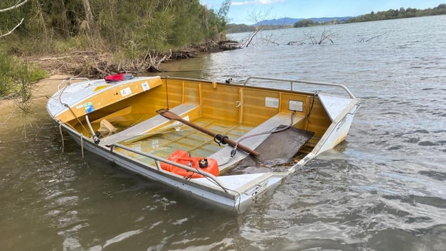 A boat recovered by Nambucca Heads Marine Rescue after it overturned in the river.