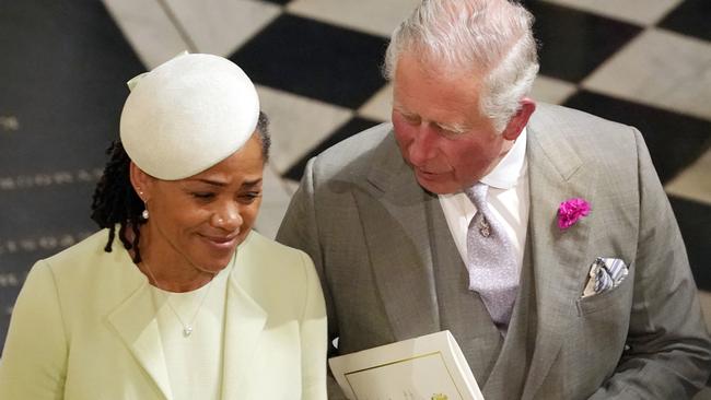 Prince Charles and Doria Ragland, mother of the bride, depart after the wedding ceremony of Prince Harry and Meghan Markle. Picture: AP