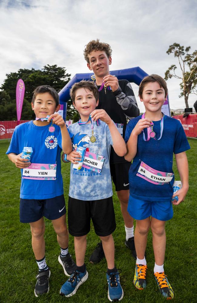 Yien Zheng, Archer Dent, Ethan Norris and Reuben Hewitt participating in Mother's Day Classic 2025 at Bellerive Park. Picture: Caroline Tan