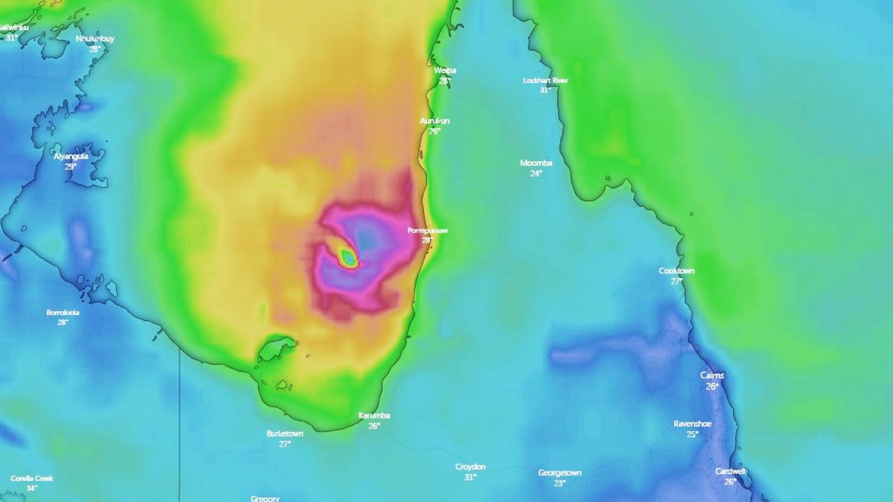 Tropical Cyclone Owen's likely position on Friday evening. Picture: Windy