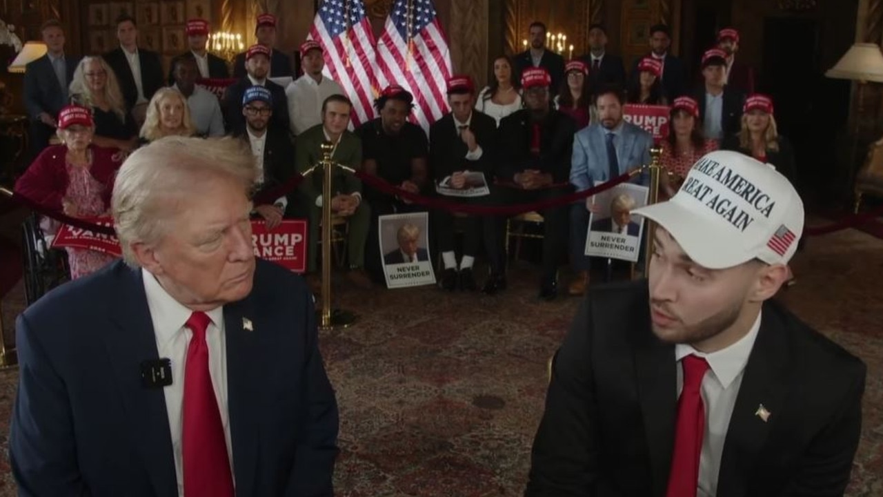 Former president Donald Trump speaking to internet streamer Adin Ross at Mar-a-Lago.