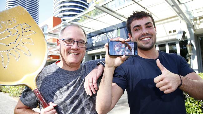 App creator Brad Legassick, left, and James Carney from Gemelli Italian. Picture: Tertius Pickard