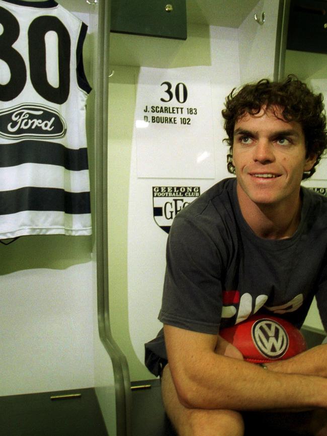 Scarlett in the locker rooms where his father played 183 games for Geelong.