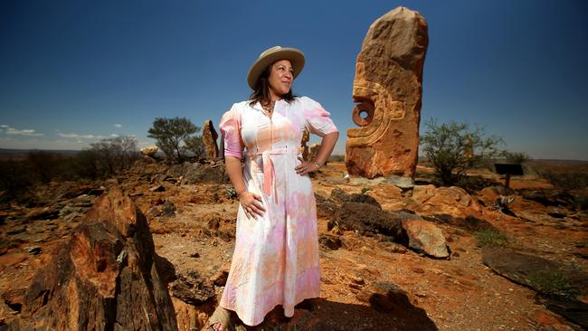 Kate Ceberano at the sculptures outside Broken Hill. Picture: Nathan Edwards