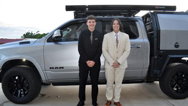 Liam Jensen and Jake Gori. Photographs from the Gilroy Santa Maria College Formal 2022 in Ingham on Friday night. Picture: Cameron Bates
