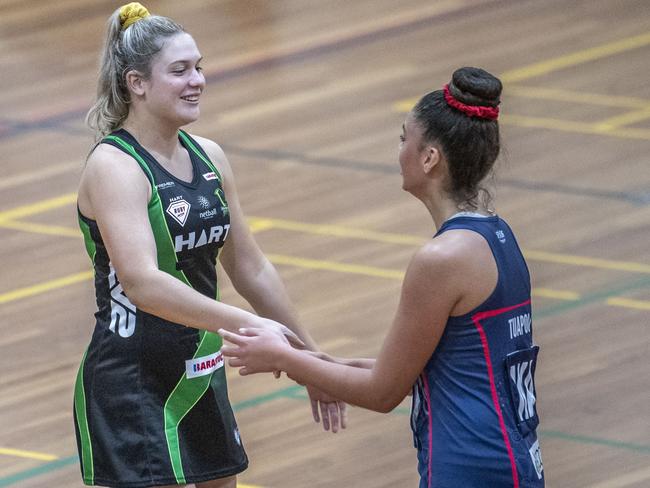 Savannah Worship for Panthers and Kydan Tuapou for Wildcats. Darling Downs Panthers vs Wildcats Ruby. HART Ruby Series netball. Sunday, May 22, 2022. Picture: Nev Madsen.