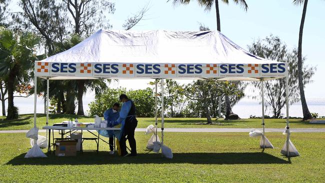 Queensland's prettiest Covid-19 testing clinic has been temporarily set up on the Cairns Esplanade foreshore and staffed by QML pathologists. Picture: Brendan Radke