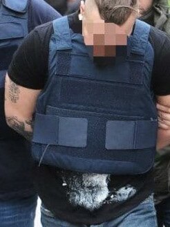 The tattoo on Serafim’s arm linking him to notorious Canadian bikie gang Outlaws. Picture: Supplied