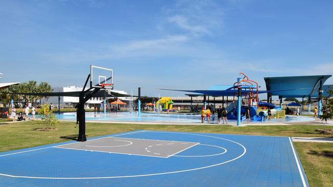 A half-court basketball ball court for those who prefer hoops over laps.
