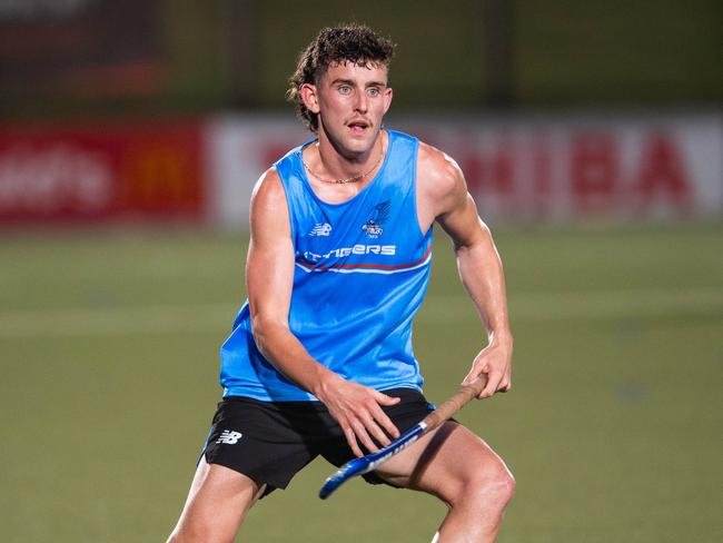 Zach Rakkas in the first Festival of Hockey match between the Territory Stingers and Brisbane Blaze. Picture: Pema Tamang Pakhrin