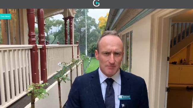 A screenshot of Jellis Craig Boroondara agent Mike Beardsley conducting a live-stream open for inspection on Gavl.