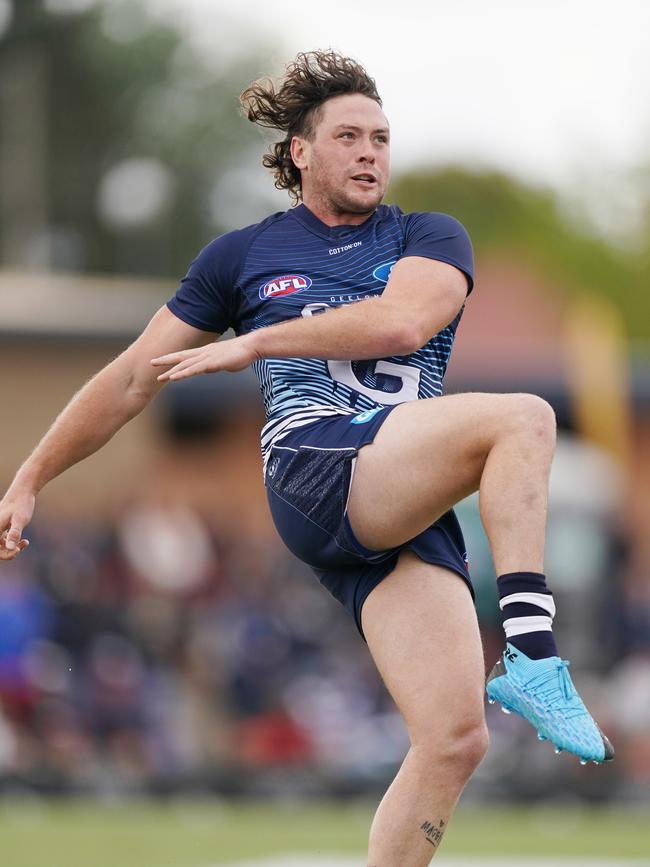 Jack Steven playing for Geelong in the pre-season. Picture: Michael Dodge, AAP