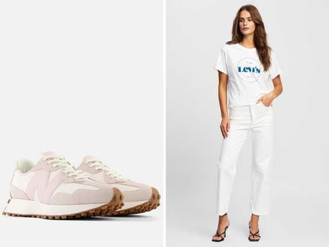 The Iconic have discounts on New Balance shoes and the Levi's Ribcage Straight Ankle Jeans. Image: The Iconic