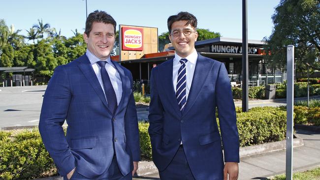 Hunter Higgins and Sam Polichronis at the Hungry Jack's in Kallangur. Picture: Tertius Pickard