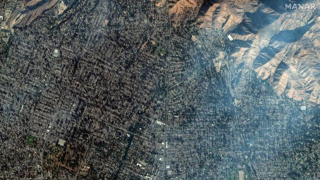 This satellite image shows a view of downtown Altadena, California, with many homes and structures damaged or destroyed by the Eaton Fire. Picture: Maxar Technologies / AFP