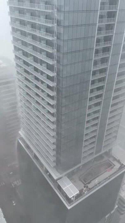 Sideways Rain Seen From High-Rise as Storm Rolls Through Downtown Austin