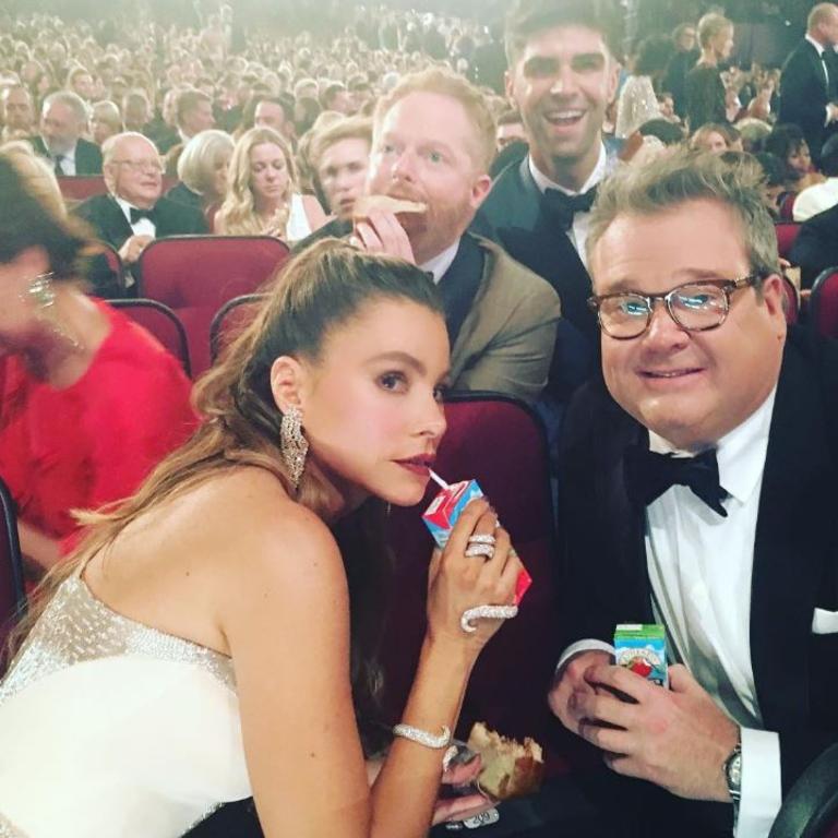 Sofia Vergara with Jesse Tyler Ferguson, Justin Mikit and Eric Stonestreet, "We all have juice." Picture: Instagram