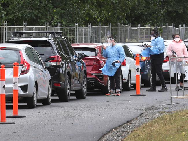 Health professionals work at the Covid-19 testing site at Albert Park. Picture: NCA NewsWire / David Crosling