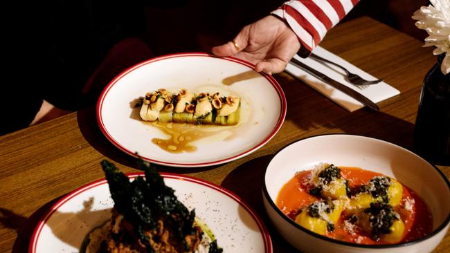 Leek and hazelnuts at The Tasting Room at East End Cellars, Adelaide. Picture Morgan Sette