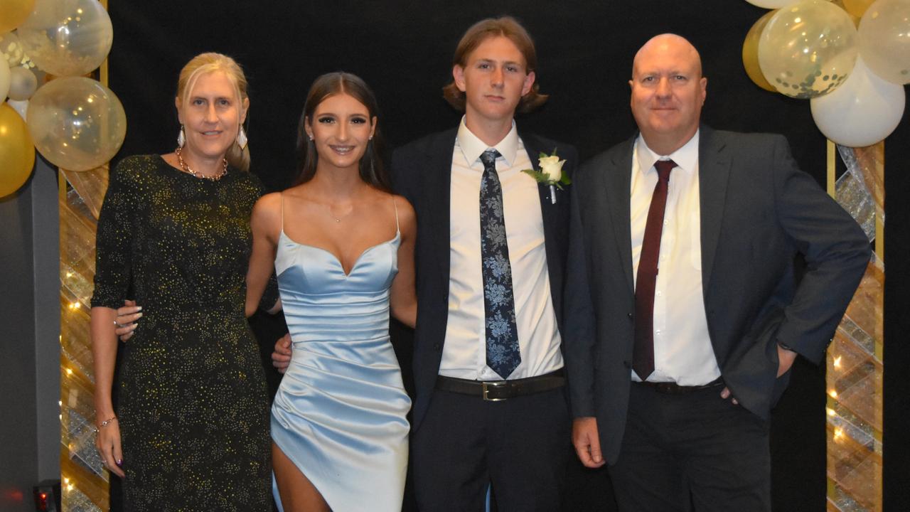 Sophie Dahl, Jack Connors and his parents at the 2022 Kawana Waters State College formal. Picture: Sam Turner