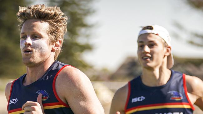 Crows Training at West Lakes, Monday November 18, 2019 , Rory Sloane, Tom Doedee - pic AAP/MIKE BURTON