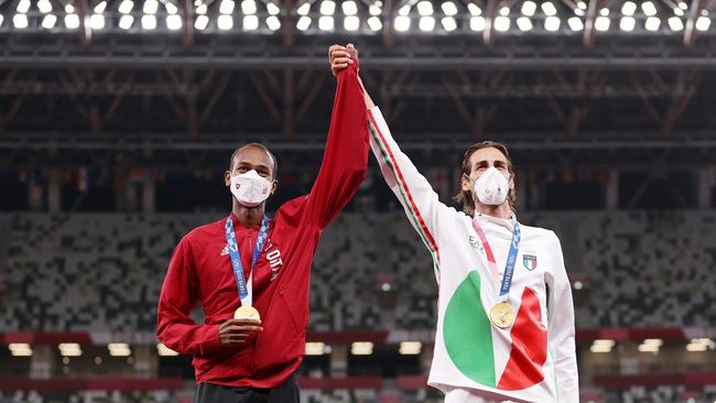 Joint gold medallists Mutaz Essa Barshim and Gianmarco Tamberi. Picture: Getty Images