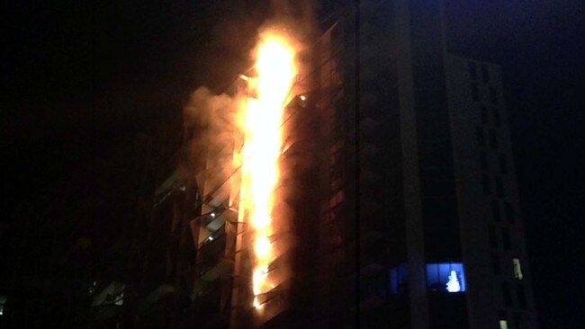 The blaze in the Docklands Lacrosse tower. Source: ABC