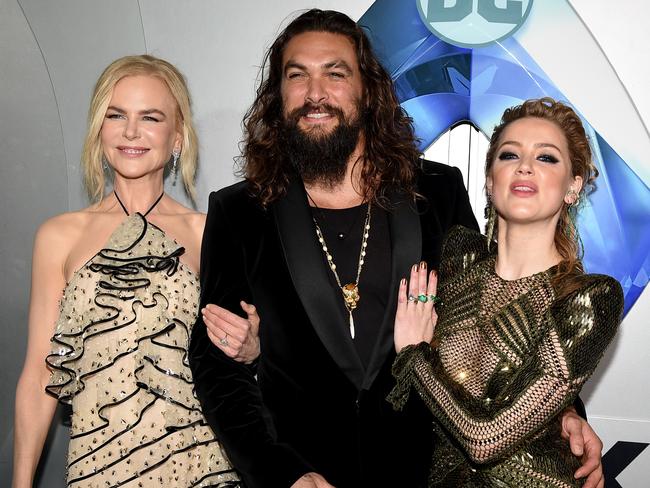 Heard with Aquaman co-stars Nicole Kidman and Jason Momoa. Picture: Kevin Winter/Getty Images