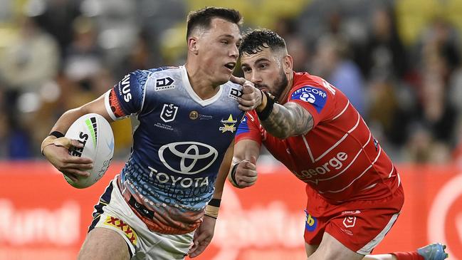 Scott Drinkwater scored the opening try for the Cowboys against the Dragons. Picture: Ian Hitchcock/Getty Images