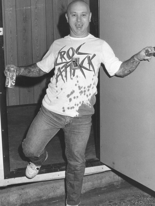 Angry Anderson before a performance with Rose Tattoo at the Gardens Amphitheatre in Darwin in April 1987.