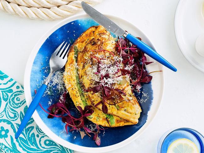 Bubble and squeak potato hash omelettes.