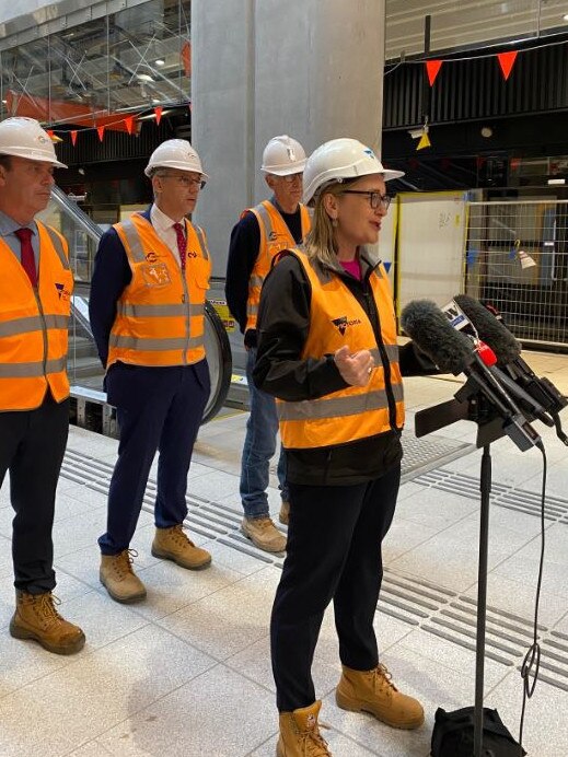 Premier Jacinta Allan at the station on Thursday. Picture: Carly Douglas