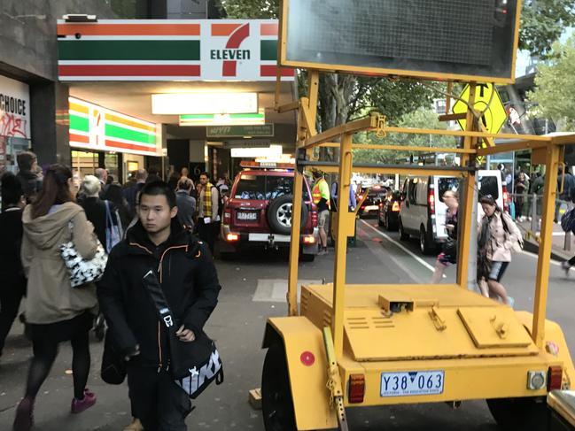 Pedestrians squeezed on a crowded footpath in central Melbourne. Picture: Supplied