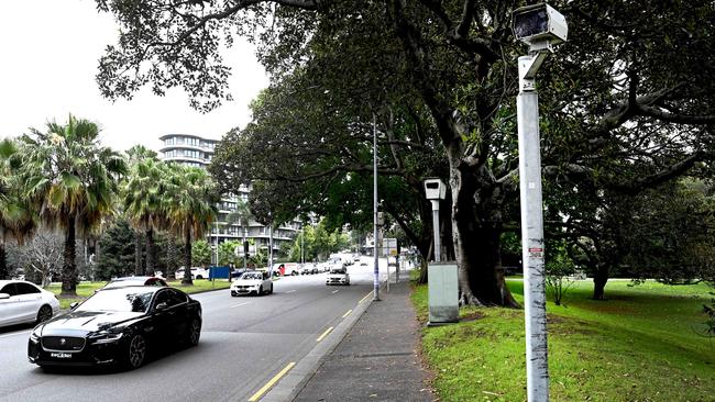 Motorists drive past a fixed speed camera. Picture: NCA NewsWire / Jeremy Piper