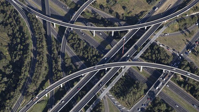 An aerial view of the M4 Western Motorway and the Westlink M7 at Light Horse interchange on April 22, 2020 in Sydney, Australia. Picture: Getty Images