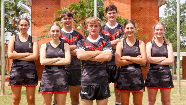 All Souls St Gabriel's School players in their 2024 Anzac jerseys. Left to Right: Anna Milton, Dru Mossman, Hunter McKellar, Mickey Luke, Will Blennerhassett, Tyler Godfrey, Jaydi Cameron. Picture: All Souls St Gabriel's School media.