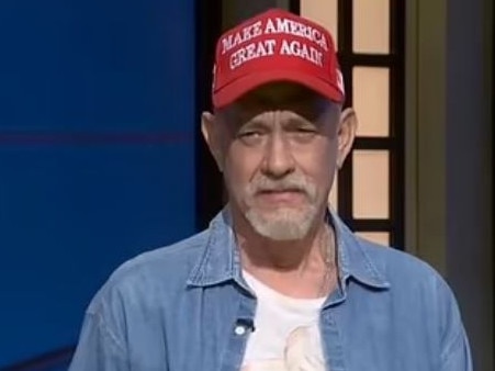 Tom Hanks has been slammed over his "disgusting" depiction of a MAGA supporter on Saturday Night Live's 50th anniversary special. Picture: NBC