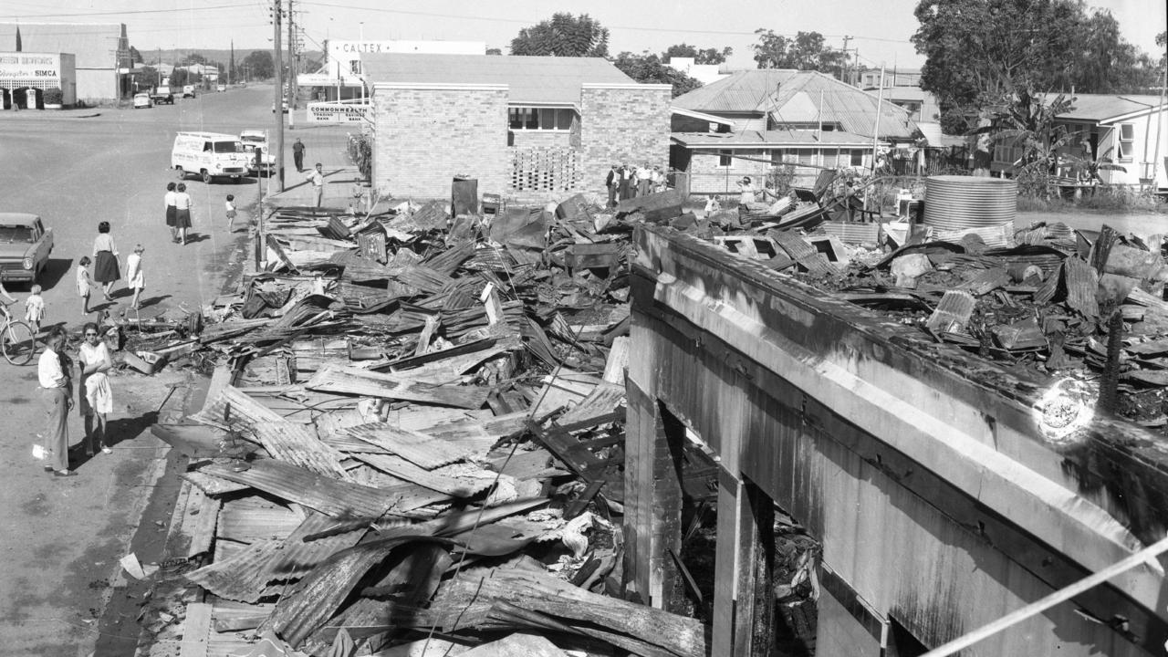 Scene of a fire at Biloela that completely destroyed several shops in 1965. Picture: Ray Saunders