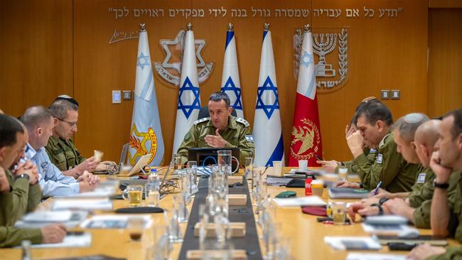 Israeli military chief Lieutenant General Herzi Halevi chairs a meeting of the general staff the day after the Iranian strikes at the weekend. Picture: IDF via AFP