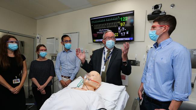 Health Brad Hazzard with 2022 interns at RNS Hospital in Sydney as experts say Sydney is passing the peak of Omicron cases and hospitalisations. Picture: Gaye Gerard